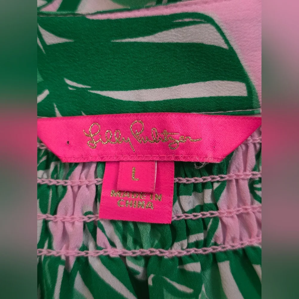 Lilly Pulitzer Elsa Silk Top Conch Shell Pink Lets Go Bananas Size LARGE - Picture 7 of 13